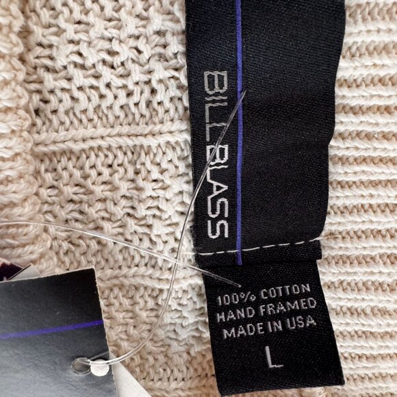 Vintage Bill Blass Sweater Mens L Cream‎ Ribbed Cotton USA Deadstock Hand Framed - Picture 4 of 6